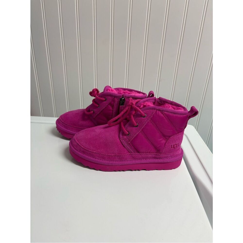 Ugg Australia Kids Hot Pink Neumel II Side Zipper Lace Up Booties Size 12